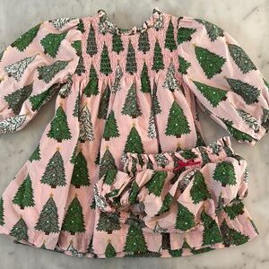 Pink Chicken Baby Girl Dress with Christmas Tree Print - 6/12 Month